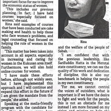  Keratan Akhbar – Kukusan Candidate Pledges To Uphold Women’s Rights