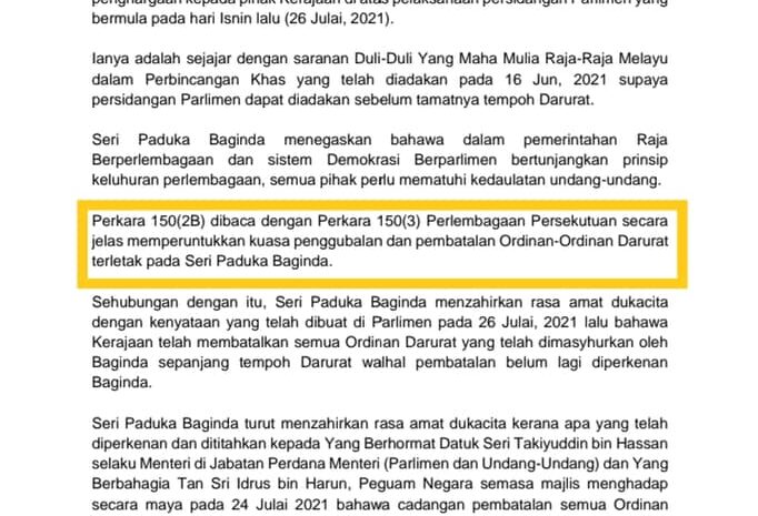  Isu Pembatalan Ordinan Darurat Diumumkan Menteri di Jabatan Perdana Menteri