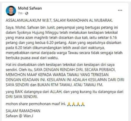  Azan ‘Awal’ Di Tawau